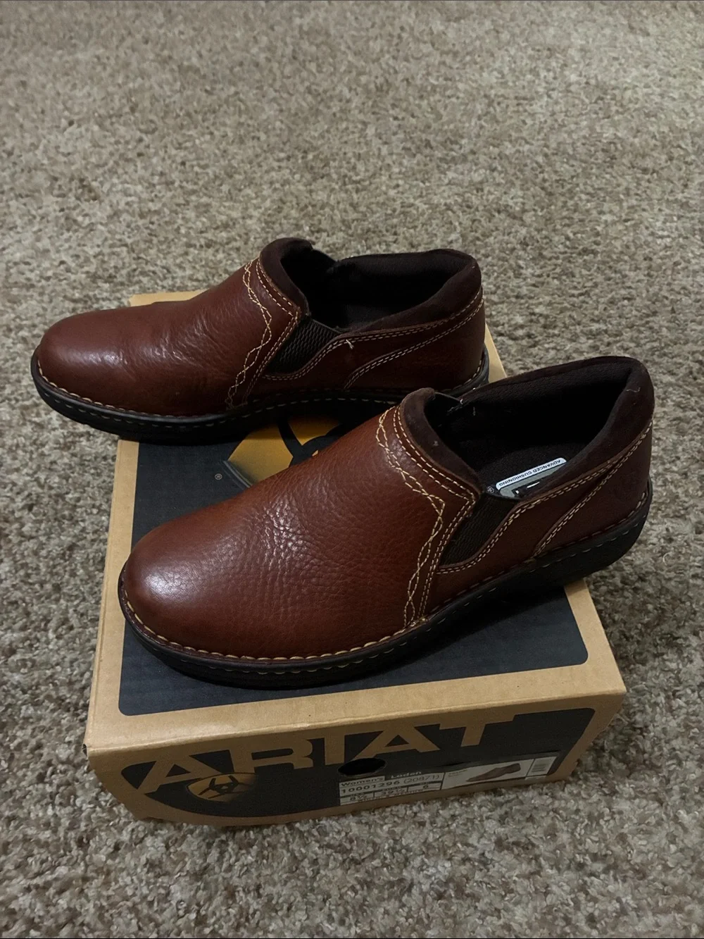 Ariat Chestnut Brown Leather Slip-On Loafers